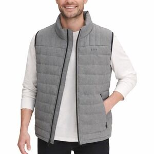 DKNY Mens Grey Packable Puffer Vest Full Zip Lightweight Jacket XS Heathered